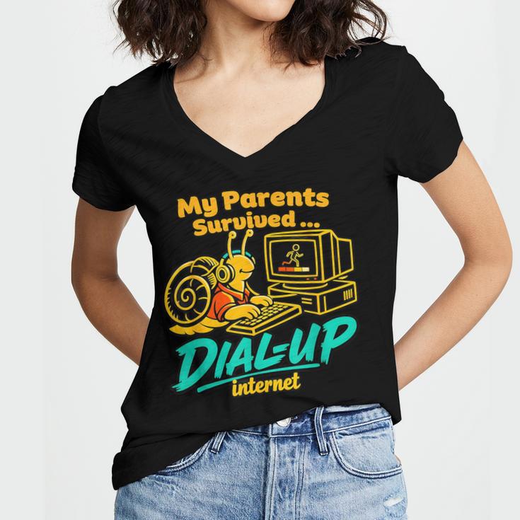 My Parents Survived Dial Up Internet Nostalgia 90s Women's Jersey Short Sleeve Deep V-Neck Tshirt