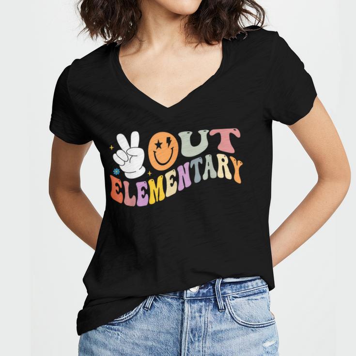 Peace Out Elementary Graduation Graduate Class Of 2025 Women's Jersey Short Sleeve Deep V-Neck Tshirt