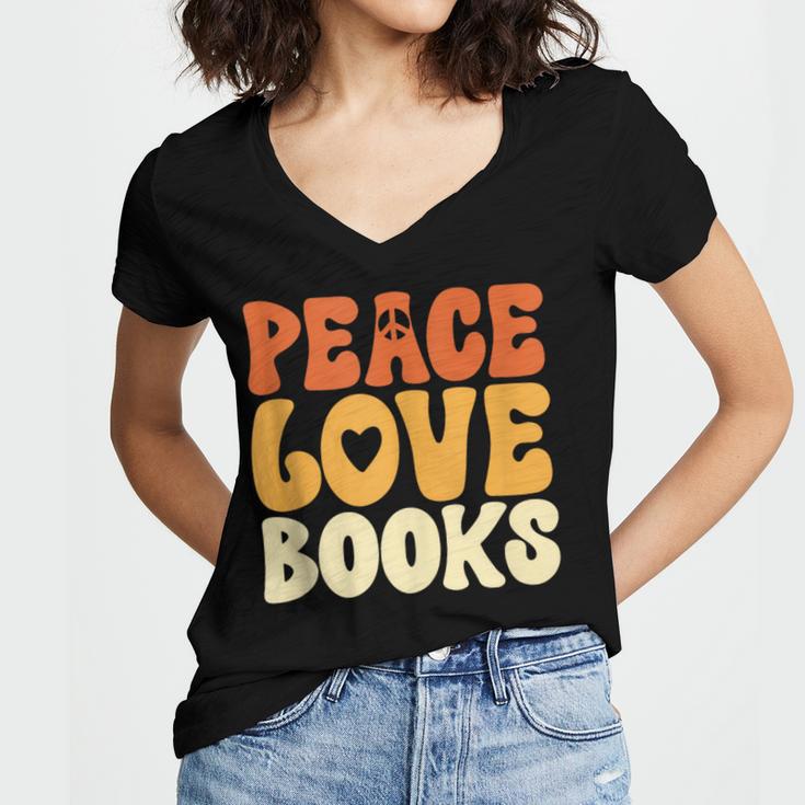 Peace Love Books Men Women Women's Jersey Short Sleeve Deep V-Neck Tshirt