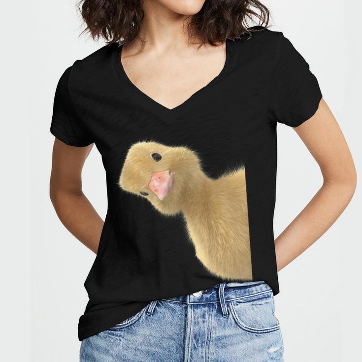 Peking Duck Peeking Chef Graduation Farm Duck Lover Women's Jersey Short Sleeve Deep V-Neck Tshirt