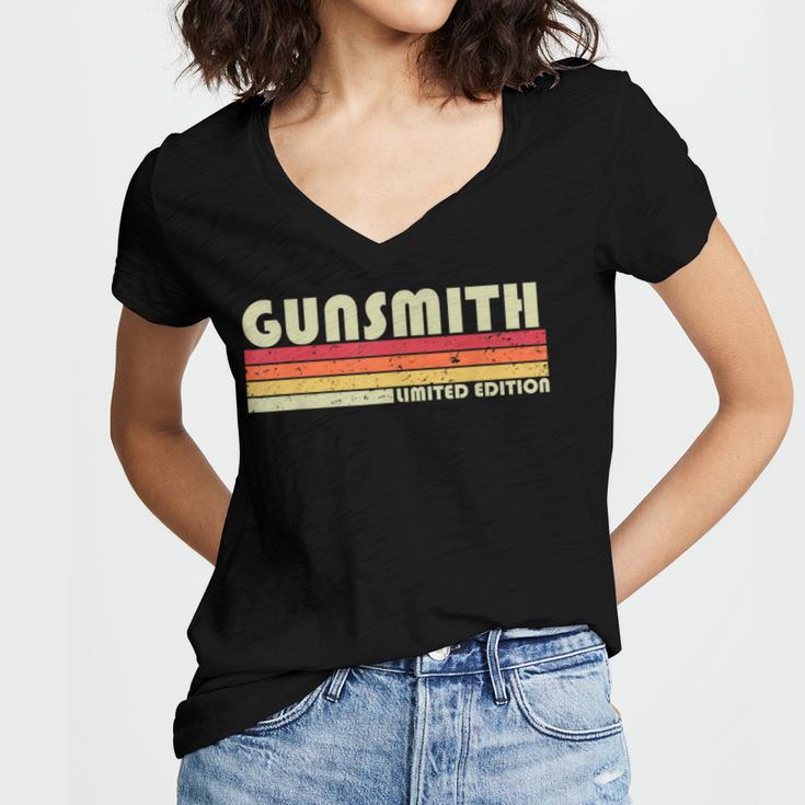 Personal Christmas Retro Vintage Graduation Gunsmith Job Title Profession Birthday Worker Idea Women's Jersey Short Sleeve Deep V-Neck Tshirt