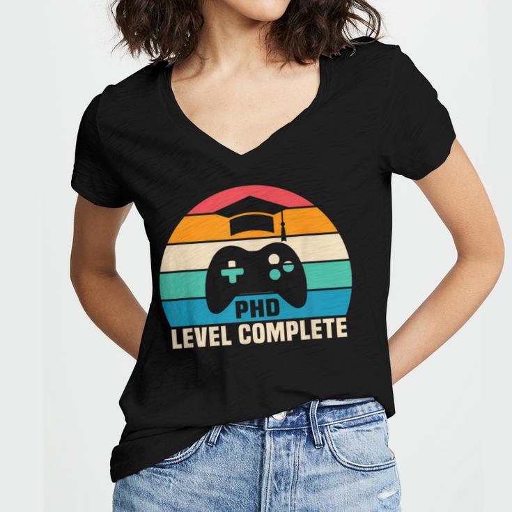 PhD Level Complete Graduation Doctorate In Philosophy Women's Jersey Short Sleeve Deep V-Neck Tshirt