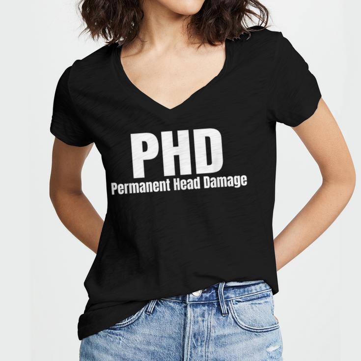 PHD Permanent Head Damage Doctoral Degree PHD Graduation Women's Jersey Short Sleeve Deep V-Neck Tshirt