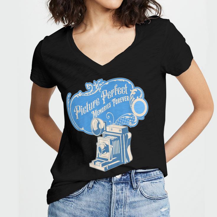 Picture Perfect Memories Forever Vintage Camera Nostalgia Women's Jersey Short Sleeve Deep V-Neck Tshirt