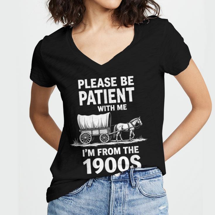 Playful Slow Pace Please Be Patient I'm From The 1900s Women's Jersey Short Sleeve Deep V-Neck Tshirt Playful Slow Pace Please Be Patient I'm From The 1900s Women's Jersey Short Sleeve Deep V-Neck Tshirt