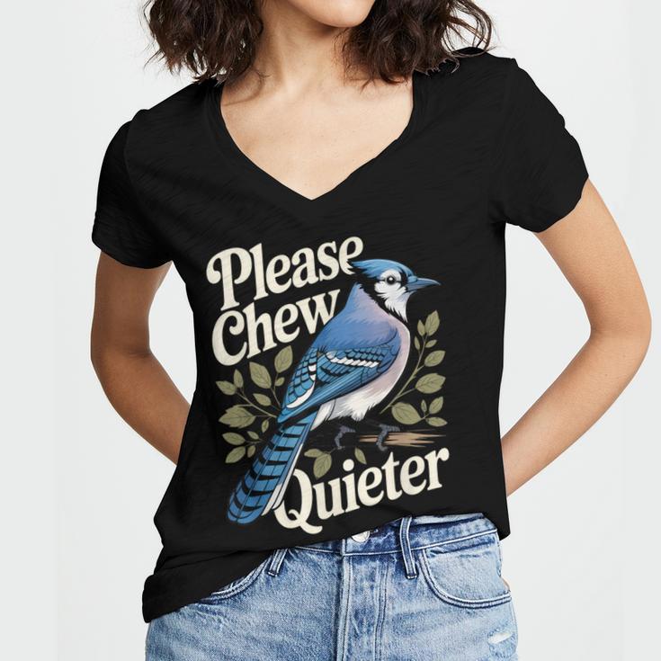 Please Chew Quieter Introvert Christmas Bird Watcher Women's Jersey Short Sleeve Deep V-Neck Tshirt
