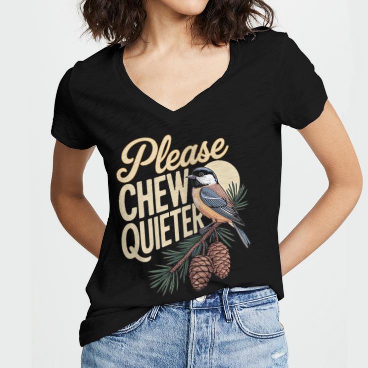 Please Chew Quieter Introverts Casual Everyday Women's Jersey Short Sleeve Deep V-Neck Tshirt