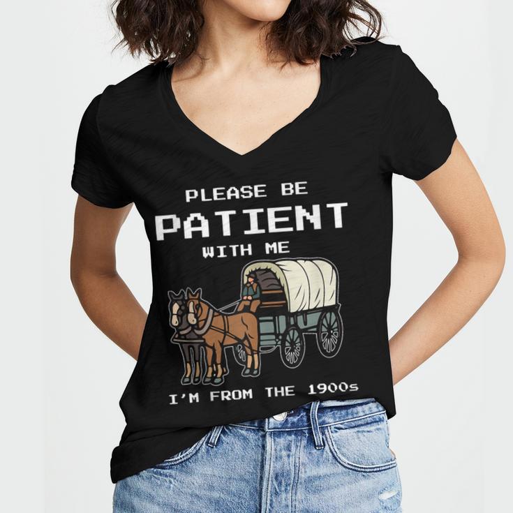Please Be Patient I'm From The 1900s Amish Wagon & Vintage Women's Jersey Short Sleeve Deep V-Neck Tshirt