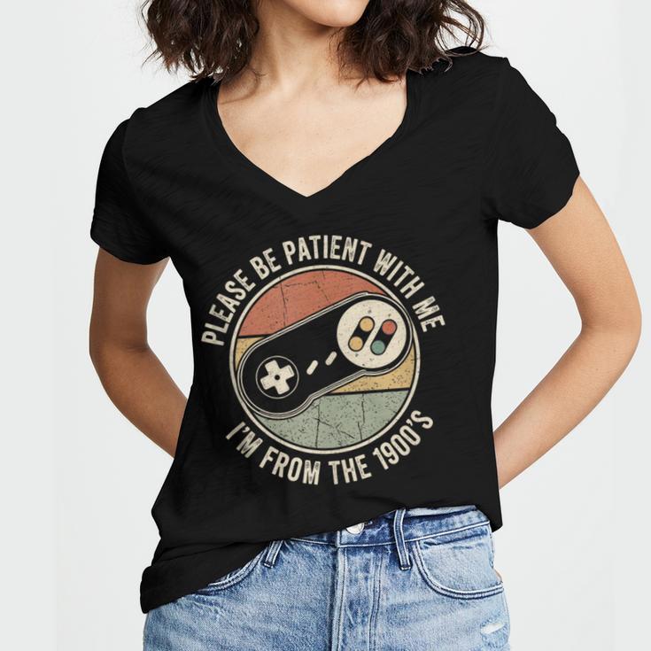 Please Be Patient With Me I'm From The 1900s Retro Gamer Women's Jersey Short Sleeve Deep V-Neck Tshirt