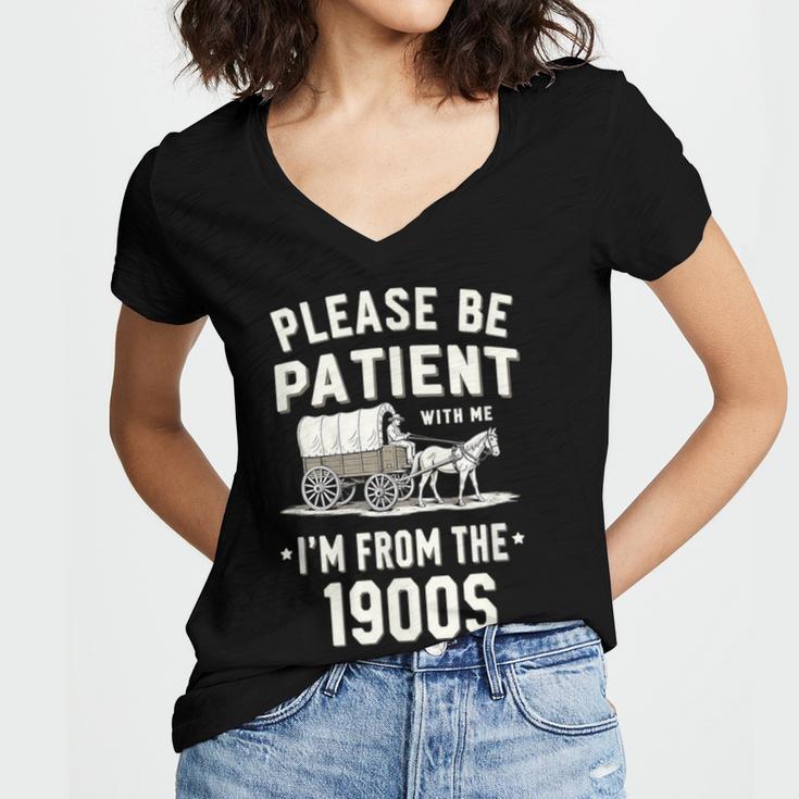 Please Be Patient I'm From The 1900s Retro Women's Jersey Short Sleeve Deep V-Neck Tshirt Please Be Patient I'm From The 1900s Retro Women's Jersey Short Sleeve Deep V-Neck Tshirt