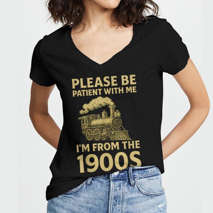 Please Be Patient With Me I'm From The 1900s Steam Train Women's Jersey Short Sleeve Deep V-Neck Tshirt
