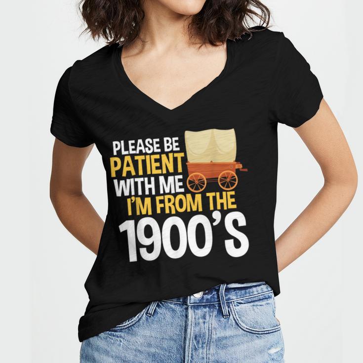 Please Be Patient With Me I'm From The 1900s Vintage Oregon Women's Jersey Short Sleeve Deep V-Neck Tshirt