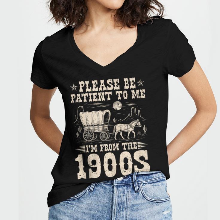 Please Be Patient To Me I'm From The 1900s Wild West Vintage Women's Jersey Short Sleeve Deep V-Neck Tshirt Please Be Patient To Me I'm From The 1900s Wild West Vintage Women's Jersey Short Sleeve Deep V-Neck Tshirt