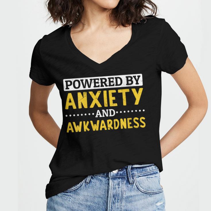 Powered By Anxiety And Awkwardness Social Anxiety Introverts Women's Jersey Short Sleeve Deep V-Neck Tshirt Powered By Anxiety And Awkwardness Social Anxiety Introverts Women's Jersey Short Sleeve Deep V-Neck Tshirt