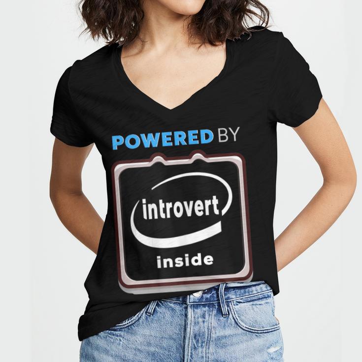 Powered By Introvert Inside Embrace Your Quiet Strength Women's Jersey Short Sleeve Deep V-Neck Tshirt