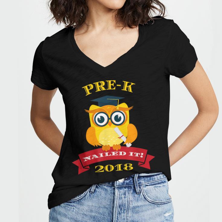Pre-K Graduation 2018 Cute Owl Women's Jersey Short Sleeve Deep V-Neck Tshirt