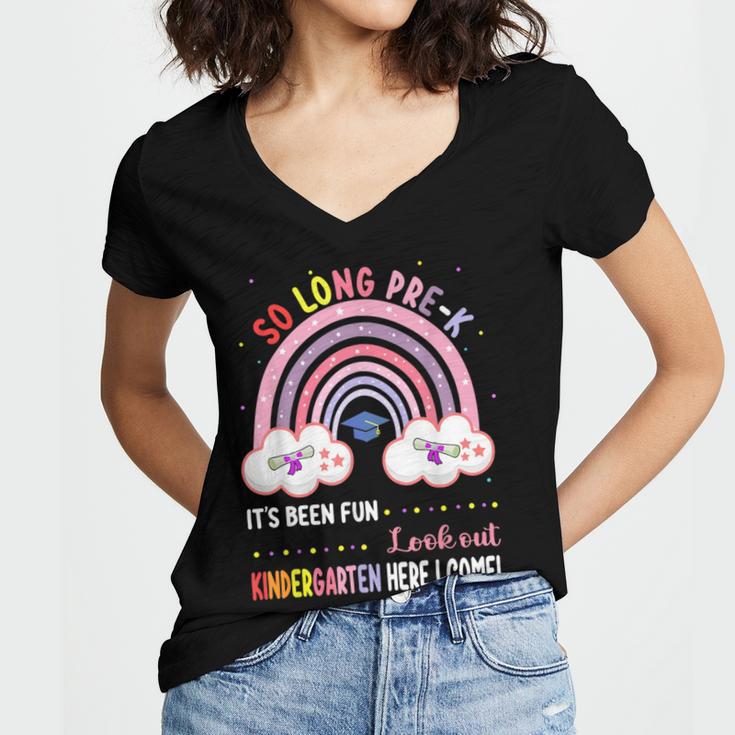 Pre k Graduation Class 2025 Graduate Pre-k Rainbow Girls Women's Jersey Short Sleeve Deep V-Neck Tshirt