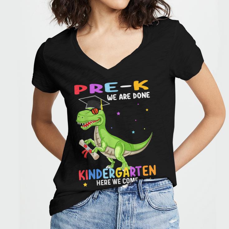 Pre k Graduation We Are Done Class 2023 Pre-k Dinosaur Boys Women's Jersey Short Sleeve Deep V-Neck Tshirt
