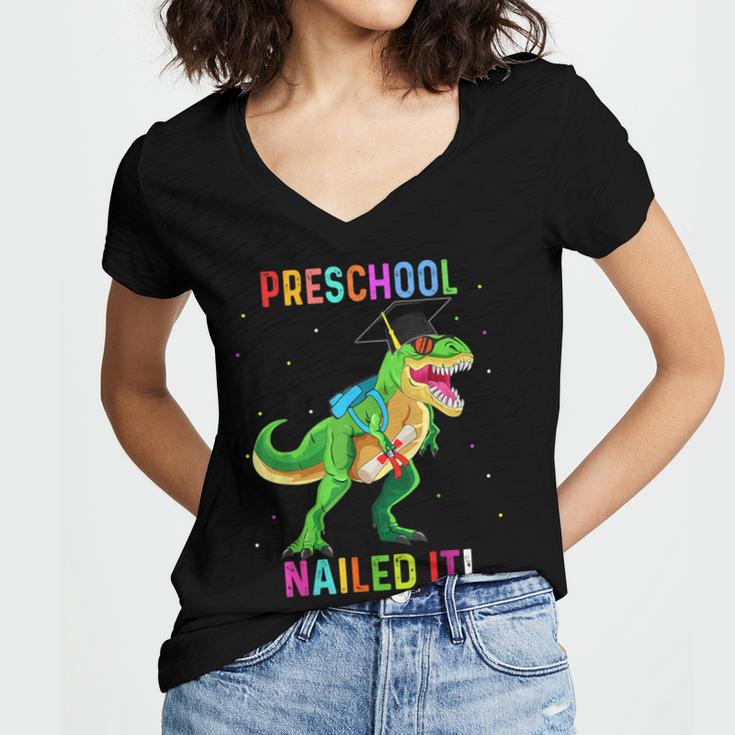 Preschool Graduation Class Of 2022 Graduate Dinosaur Kids Women's Jersey Short Sleeve Deep V-Neck Tshirt