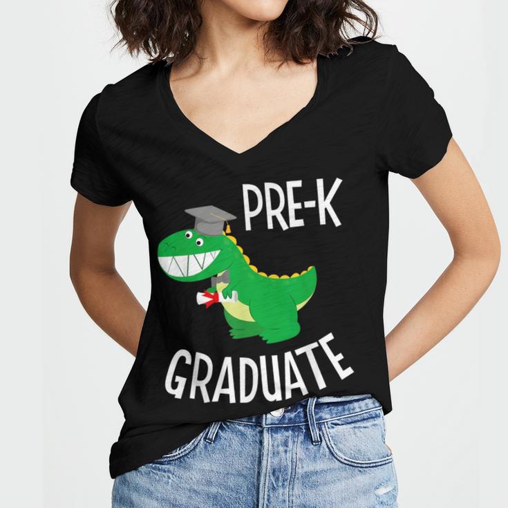 Preschool Graduation Preschooler Dinosaur Pre-K Dino Kids Women's Jersey Short Sleeve Deep V-Neck Tshirt
