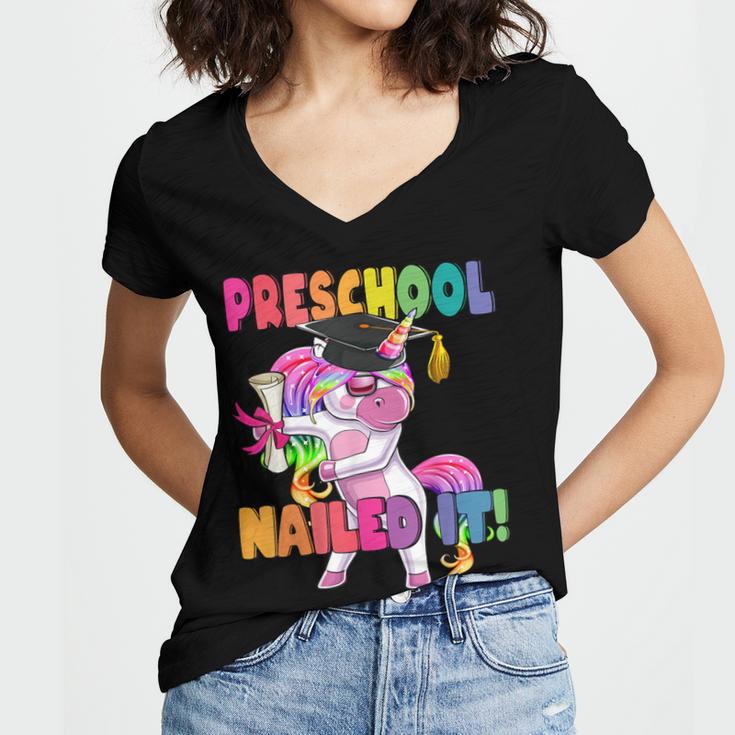 Preschool Nailed It Flossing Unicorn Graduation Shirt Women's Jersey Short Sleeve Deep V-Neck Tshirt