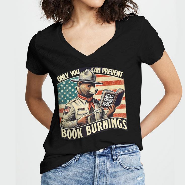 Only You Can Prevent Book Burnings Books Women's Jersey Short Sleeve Deep V-Neck Tshirt Only You Can Prevent Book Burnings Books Women's Jersey Short Sleeve Deep V-Neck Tshirt