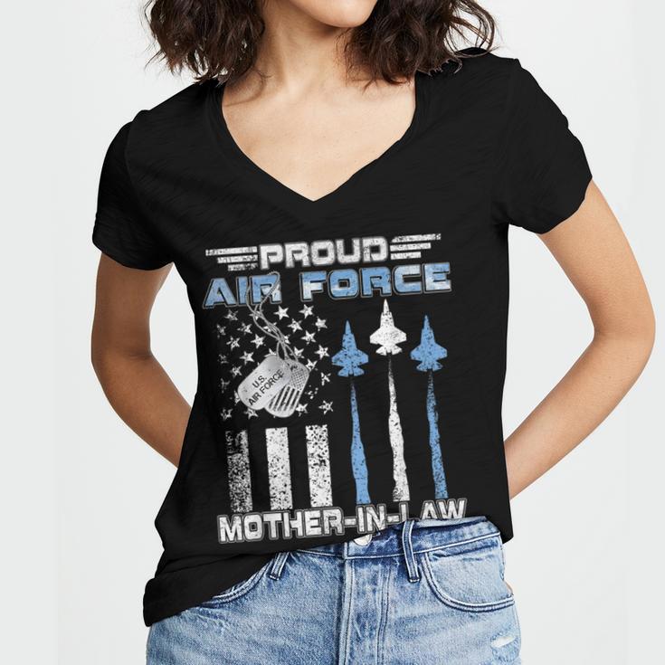 Proud Air Force Mother-In-Law US Air Force Graduation Women's Jersey Short Sleeve Deep V-Neck Tshirt