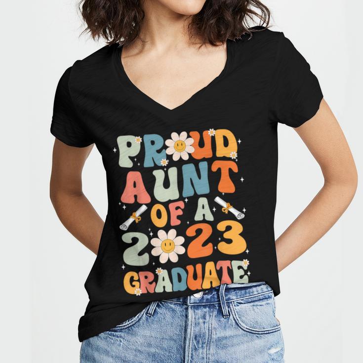 Proud Aunt Of A Class Of 2023 Graduated Graduation Women Women's Jersey Short Sleeve Deep V-Neck Tshirt