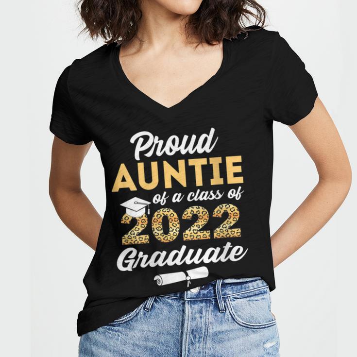 Proud Auntie Of 2022 Graduate Class 2022 Graduation Leopard Women's Jersey Short Sleeve Deep V-Neck Tshirt