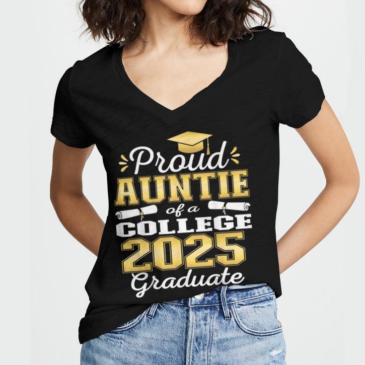 Proud Auntie Of 2025 College Graduate Family 25 Graduation Women's Jersey Short Sleeve Deep V-Neck Tshirt
