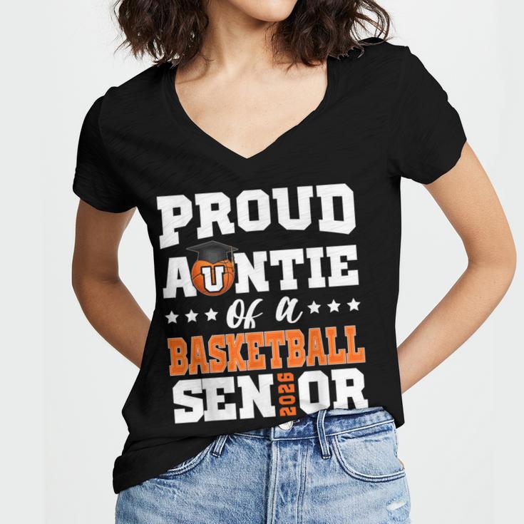 Proud Auntie Of a Basketball Senior 2026 Graduation Gifts Women's Jersey Short Sleeve Deep V-Neck Tshirt