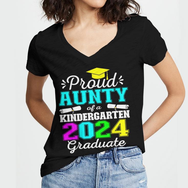 Proud Aunty Of Kindergarten Graduate 2024 Graduation Aunty Women's Jersey Short Sleeve Deep V-Neck Tshirt