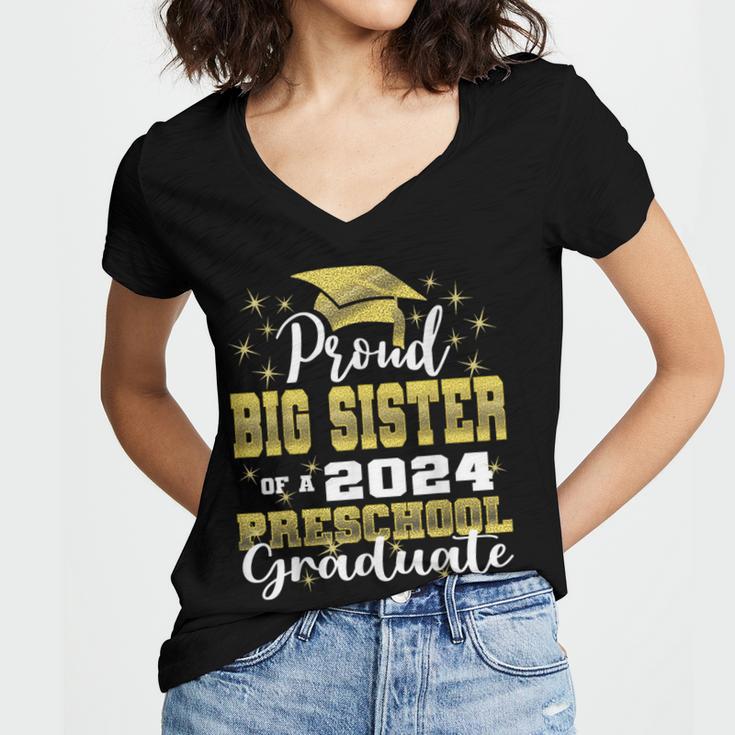 Proud Big Sister Of Pre School Graduate 2024 Graduation Big Women's Jersey Short Sleeve Deep V-Neck Tshirt