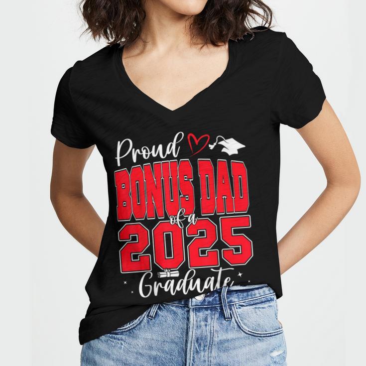 Proud Bonus Dad Of a Class Of 2025 Graduate Graduation Women's Jersey Short Sleeve Deep V-Neck Tshirt