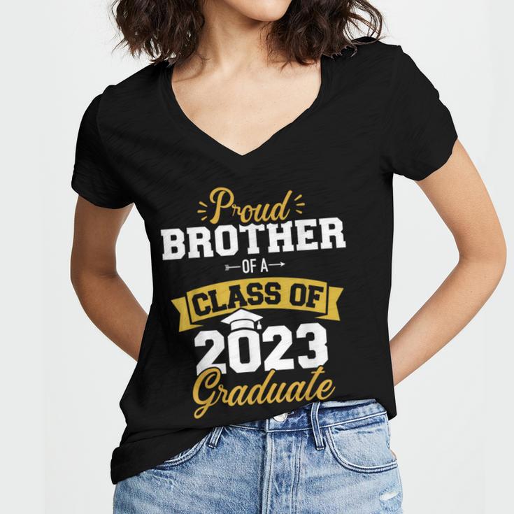 Proud Brother Of a Class Of 2023 Graduate Senior Graduation Women's Jersey Short Sleeve Deep V-Neck Tshirt