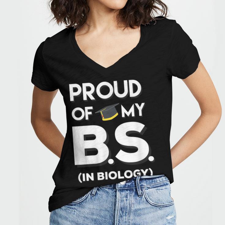 Proud Of My BS In Biology Graduation T-Shirt Women's Jersey Short Sleeve Deep V-Neck Tshirt