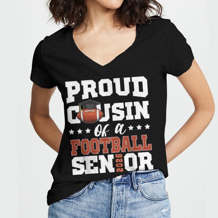 Proud Cousin Of a Football Senior 2026 Graduation Gifts Women's Jersey Short Sleeve Deep V-Neck Tshirt