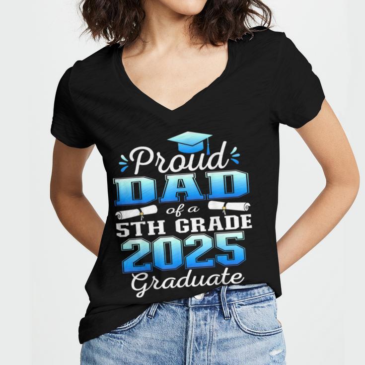 Proud Dad Of 5th Grade Graduate 2025 Elementary Graduation Women's Jersey Short Sleeve Deep V-Neck Tshirt