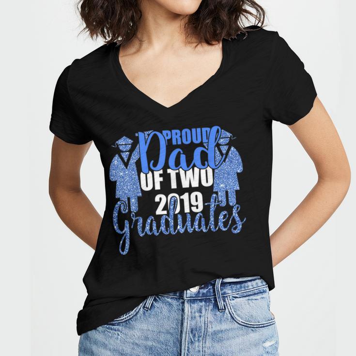 Proud Dad Of Two 2019 Graduates Twin Papa Graduation Women's Jersey Short Sleeve Deep V-Neck Tshirt