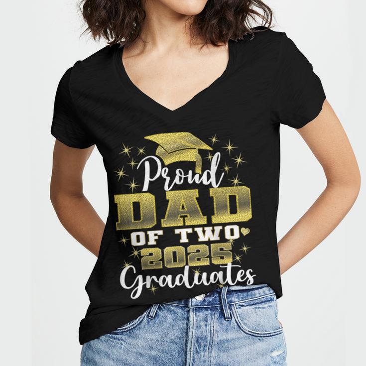 Proud Dad Of Two 2025 Graduates Graduation Family Women's Jersey Short Sleeve Deep V-Neck Tshirt