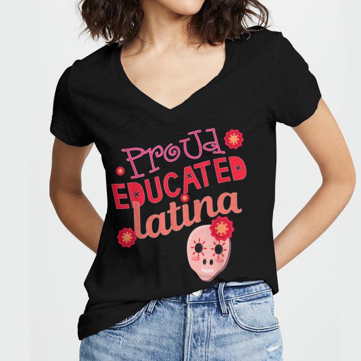 Proud Educated Latina Graduation Masters Degree PhD Women's Jersey Short Sleeve Deep V-Neck Tshirt