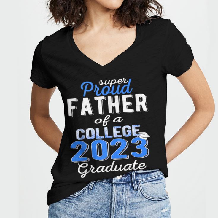 Proud Father Of 2023 College Graduate Family 23 Graduation Women's Jersey Short Sleeve Deep V-Neck Tshirt