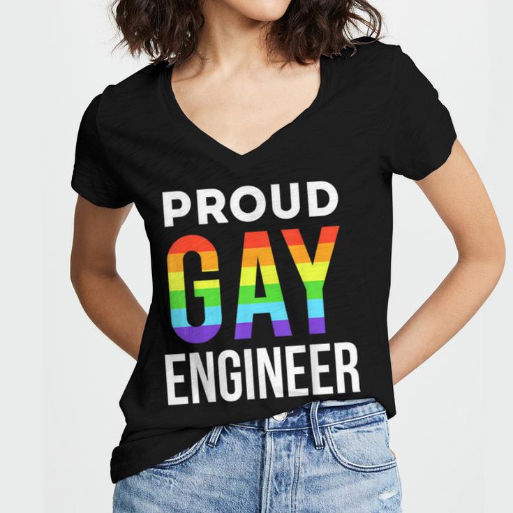 Proud Gay Engineer LGBTQ Rainbow Engineering Graduation Women's Jersey Short Sleeve Deep V-Neck Tshirt