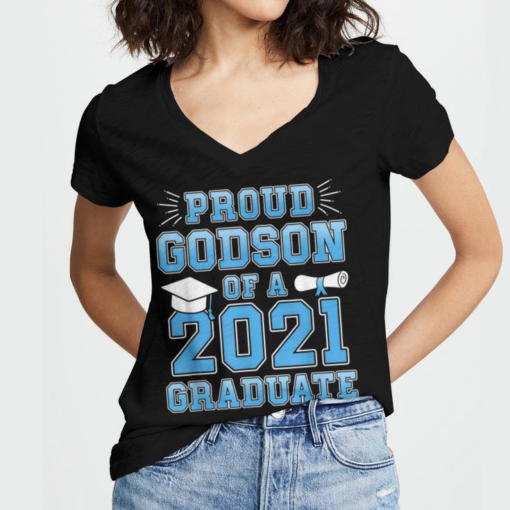Proud Godson Of a 2021 Graduate School Graduation Family Women's Jersey Short Sleeve Deep V-Neck Tshirt