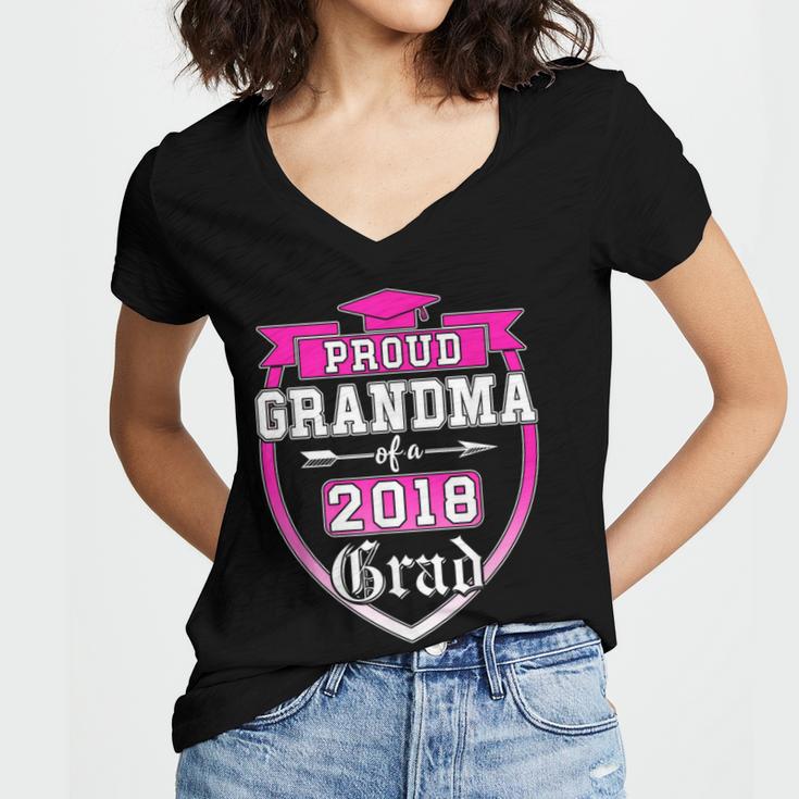 Proud Grandma Of a 2018 Grad Graduation Family Women's Jersey Short Sleeve Deep V-Neck Tshirt