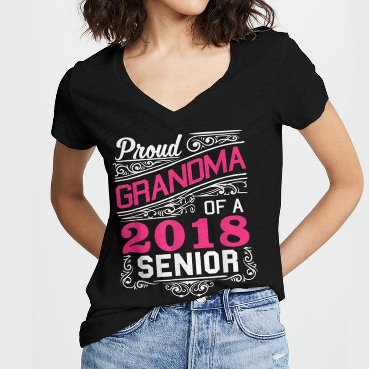 Proud Grandma Of a 2018 Senior Tshirt Graduation Women's Jersey Short Sleeve Deep V-Neck Tshirt