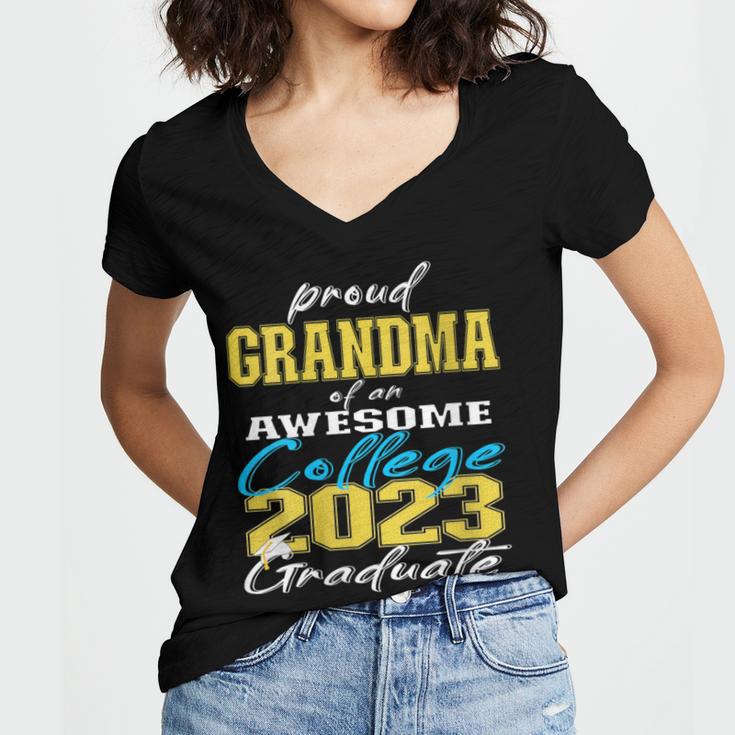 Proud Grandma Of 2023 College Graduate Family 23 Graduation Women's Jersey Short Sleeve Deep V-Neck Tshirt