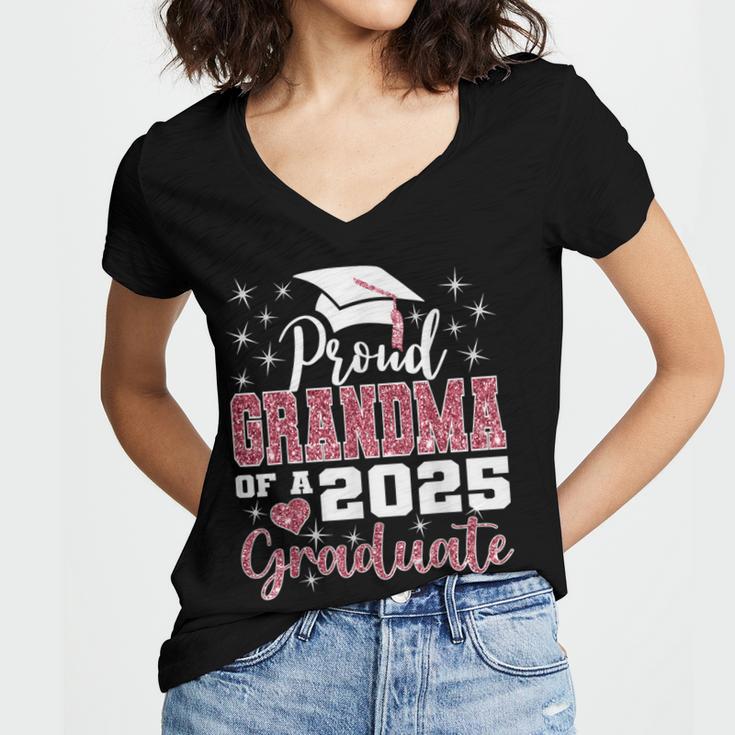 Proud Grandma Of 2025 College Graduate Family Graduation Women's Jersey Short Sleeve Deep V-Neck Tshirt