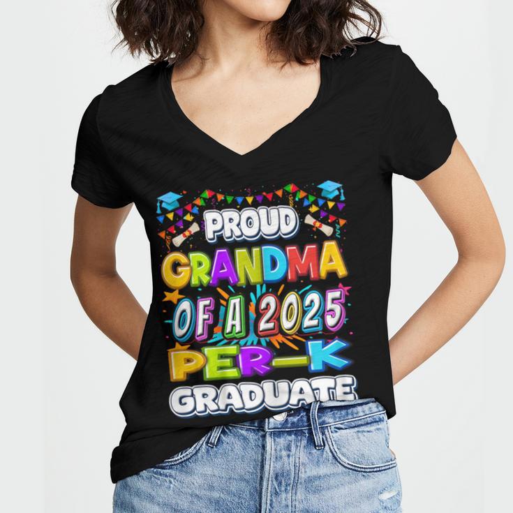 Proud GRANDMA Of a 2025 PRE-K Graduate -Graduation Women's Jersey Short Sleeve Deep V-Neck Tshirt