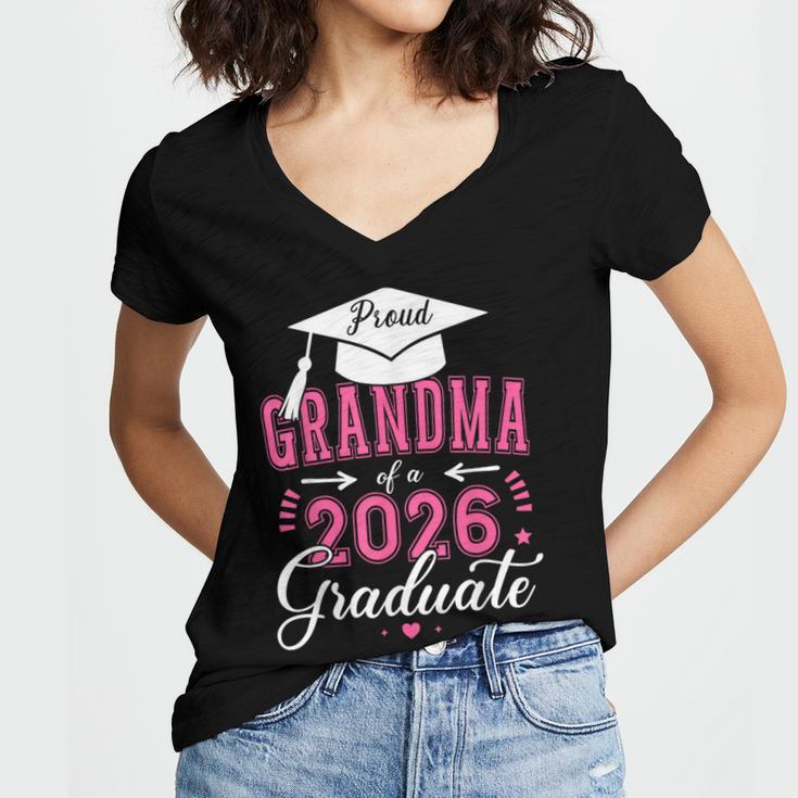 Proud Grandma Of a Class Of 2026 Graduate For Graduation Women's Jersey Short Sleeve Deep V-Neck Tshirt